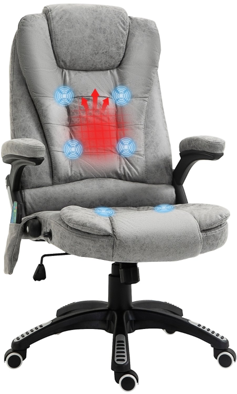 Ergonomische Bureaustoel Massagefunctie Warmtefunctie Grijs 67x74x116 cm, Verstelbare Chefsessel Met 6 Massagepunten, Verstelbare Rugleuning, Massagestoel Voor Kantoor Thuiswerk, Draaibare Werkstoel Met Armleuningen, Polyester Bekleding Tot 120kg