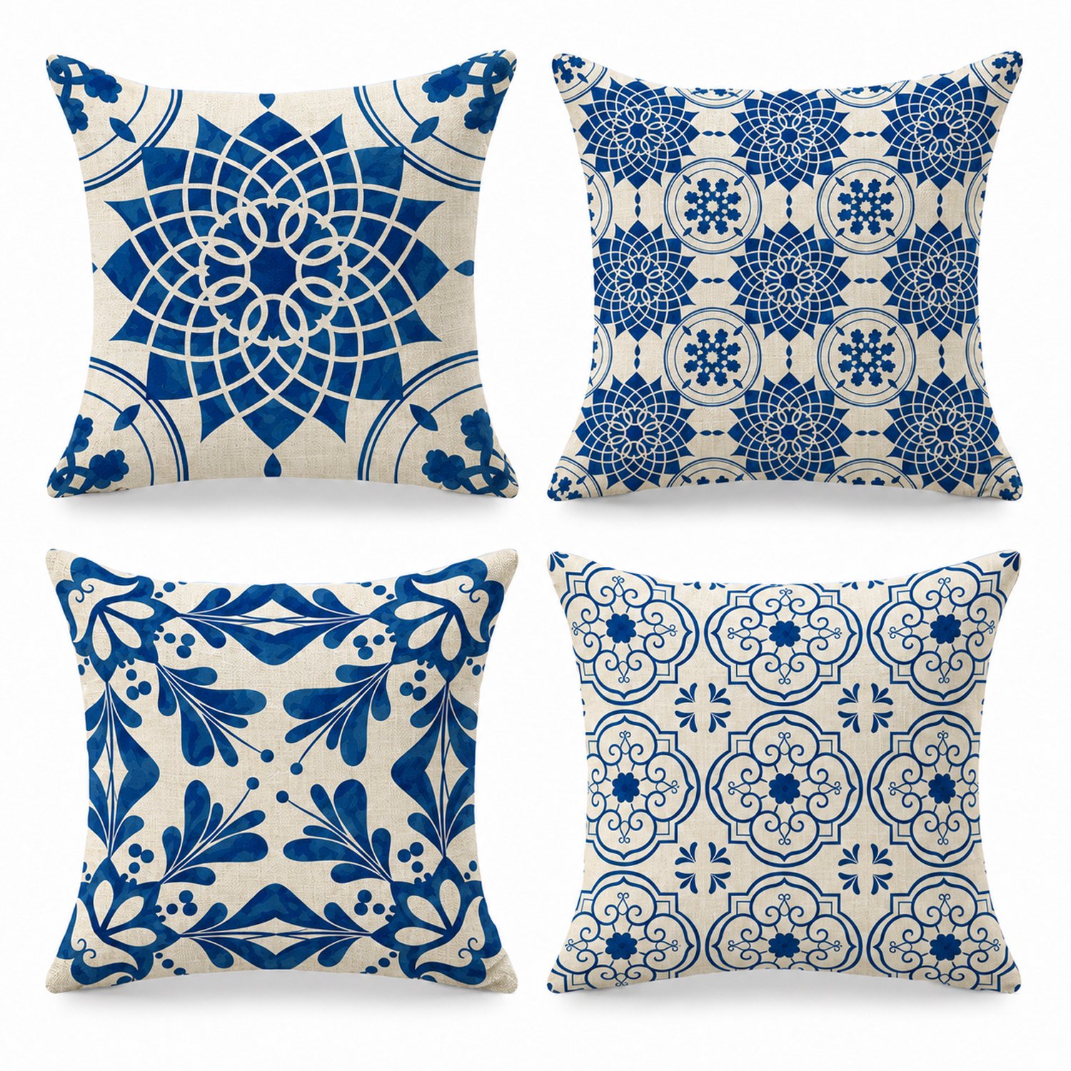 Kussensloop - Linnen Kussenhoezen met Verborgen Rits - Voor Tuin, Bank en Woonkamer - 45x45 cm - Blauw - 4 stuks