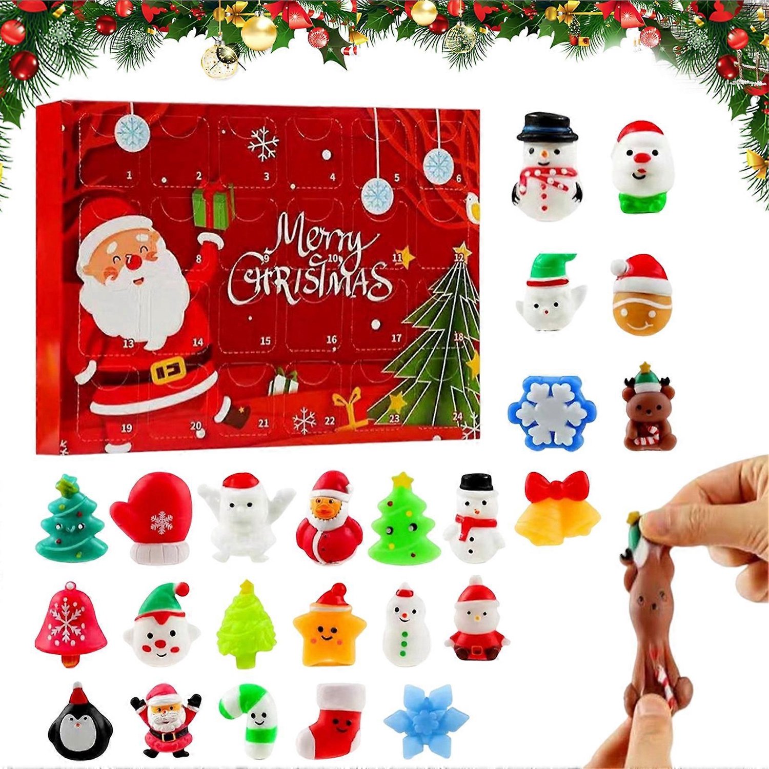 Happy Trendz® - Mystery Advent Pack 24 dagen Kerst Mochies - Advent Kalender Calender mochies mochi squishy squeezy - ALTIJD 24 verschillende Kerst Moochies ! Mochi Squishy Adventskalender - 24 Stuks - Fidget Toys Kerst Aftelkalender -
