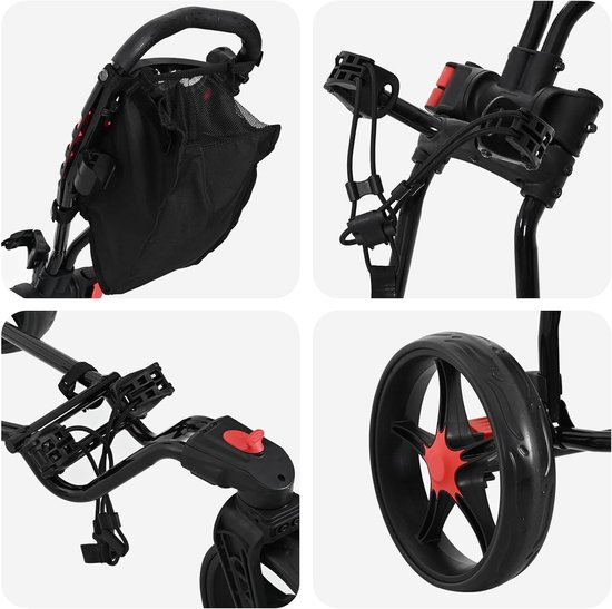 Inklapbaar, van ijzer, golfdolly met kogellagers en voetrem, zwart, 110 x 60 x 132 cm — afbeelding 2