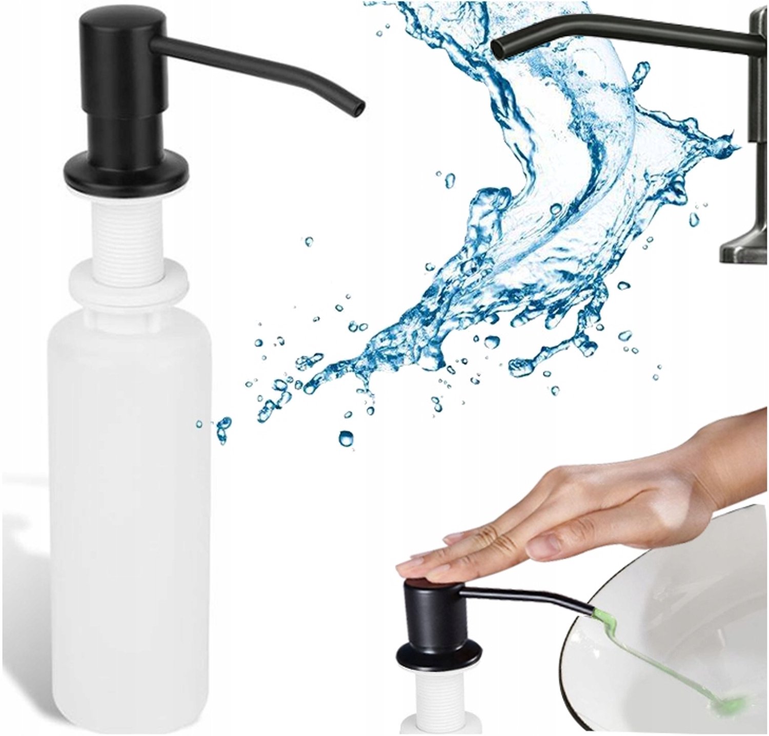 Zwarte Inbouw Zeepdispenser Keuken 350ml - Ruimtebesparend & Elegant