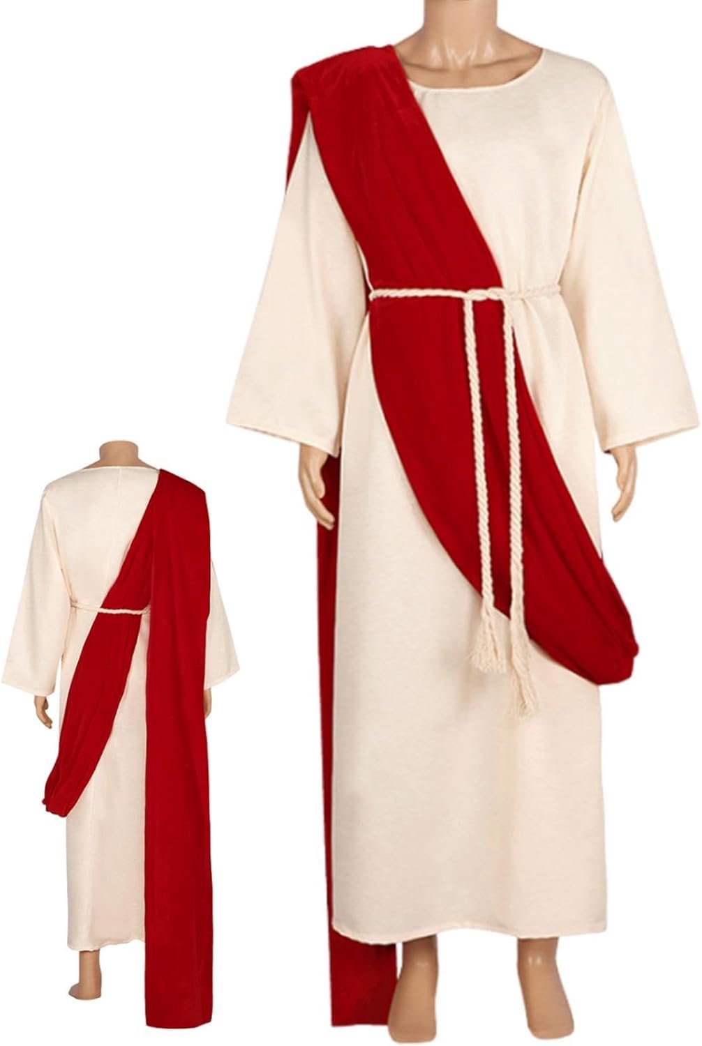 Kostuum met witte jurk, ademende stof van flanel linnen, van S tot XXL, complexe Jezus-jurk voor heren, religieus kostuum, huidvriendelijk, cosplay, voor spet cosplay