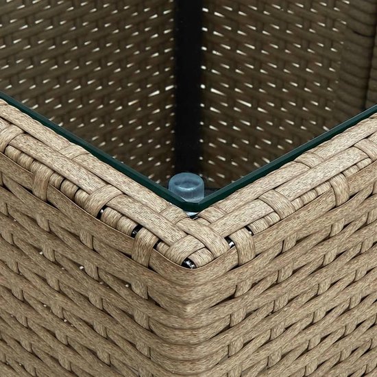 Bijzettafel, beige, 41,5 x 41,5 x 44 cm, van polyrotan en gehard glas, voor terras, tuin of buiten — afbeelding 2