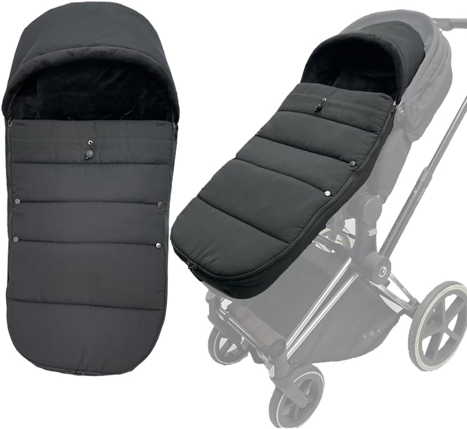 Thermovoetenzak voor kinderwagens, compatibel met Cybex Priam & Cybex Mios & Cybex Balios, zachte voering en spatwaterdicht oppervlak, Zwart, 90x45 cm (35x17,7 pouces), informeel
