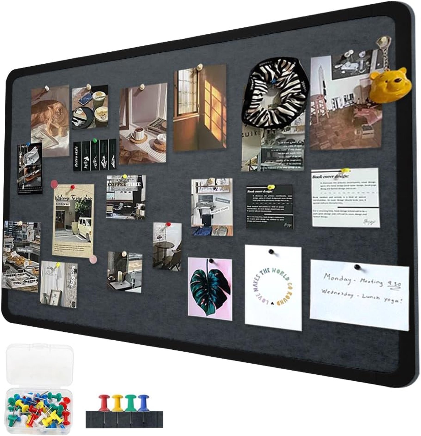 Rechthoekig vilten prikbord, groot, modern aanslagbord met 25 priknaalden voor thuis, kantoor en school, decoratief vilt, zelfklevend