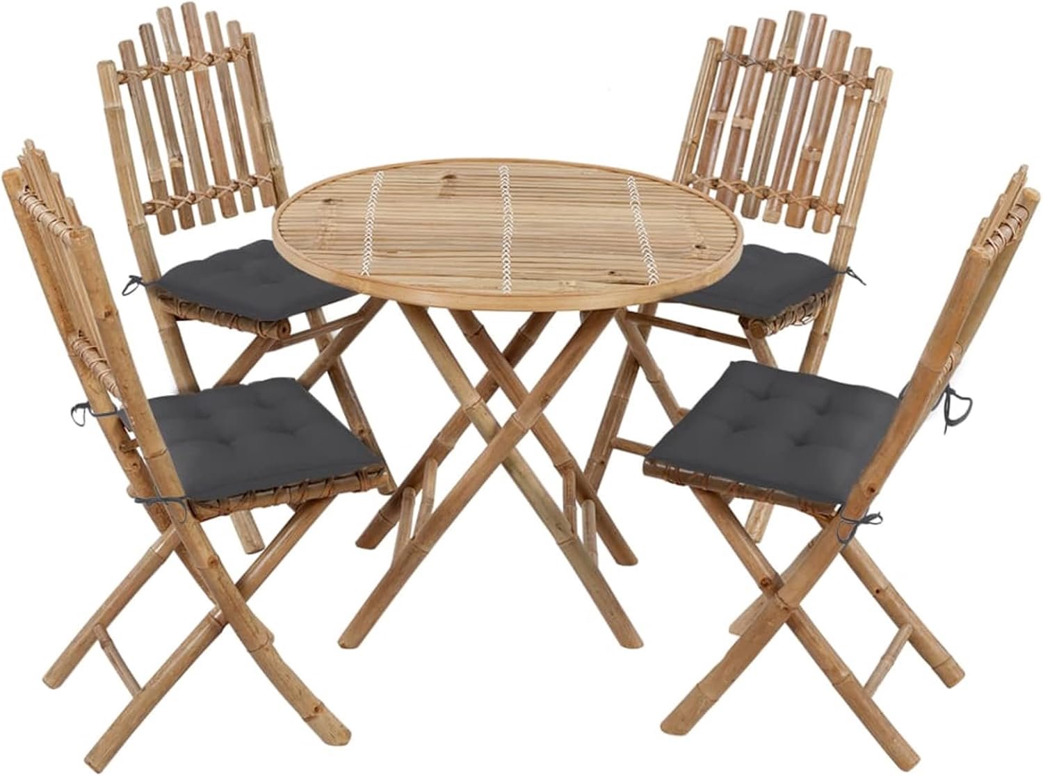 Set outdoor stoelen tuinmeubelset tafel en stoelen voor buiten eetkamerset voor tuin 5 stuks opvouwbaar met bamboe kussen Q