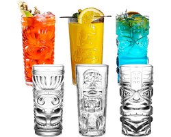 Glazen set van 6-14 oz Highball glazen voor cocktail - moderne heldere tropische Tiki Cups Tumbler Glass Set - Gemengd drinkglas voor Hawaiiaanse Tiki Bar Eiland Party Dranken Iced Tea