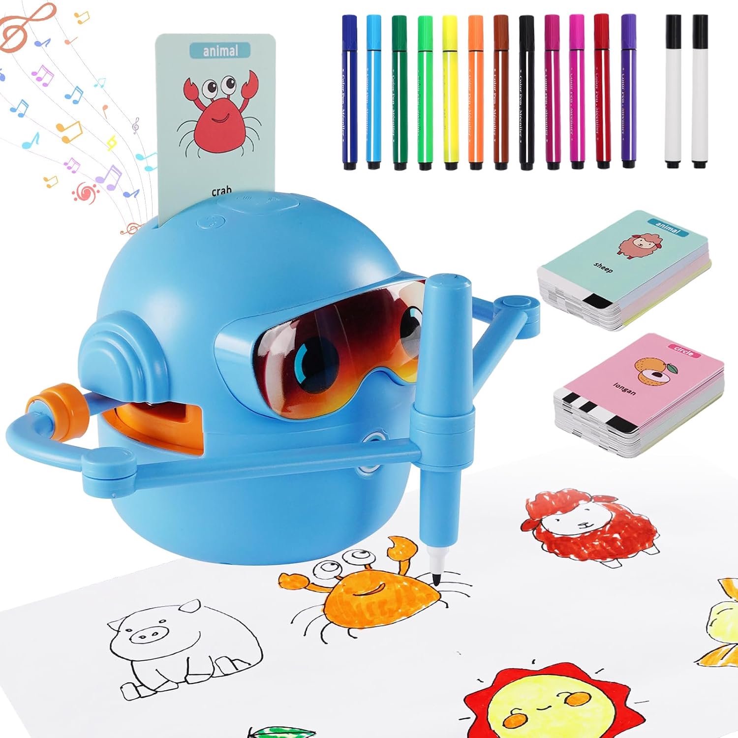 Tekenrobot voor kinderen met spraakhandleiding, schilderrobot voor kinderen, 100 kaarten en 14 stiften, schilderrobot voor vroege kinderopvoeding, interactief Montessori educatief speelgoed voor