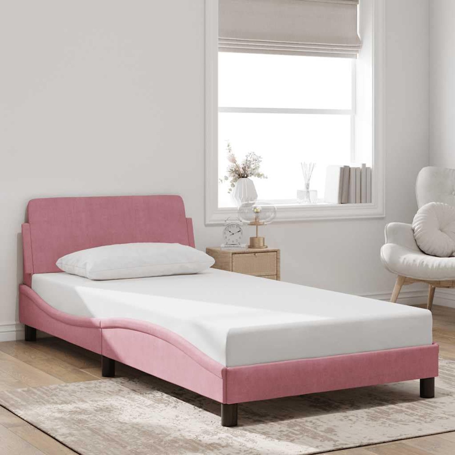 Bedframe met hoofdeinde Slaapkamer Dover Roze 100x200 cm