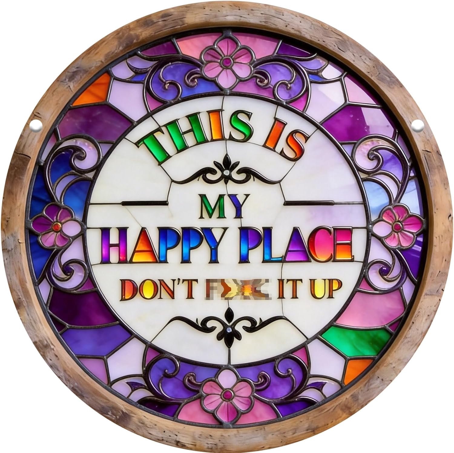 "This Is My Happy Place Don't F It Up" bord, 28 cm acryl wanddecoratie, levendige kleuren rond tuinbord voor huis, tuin, bar, boerderij, coffeeshop, decoratie