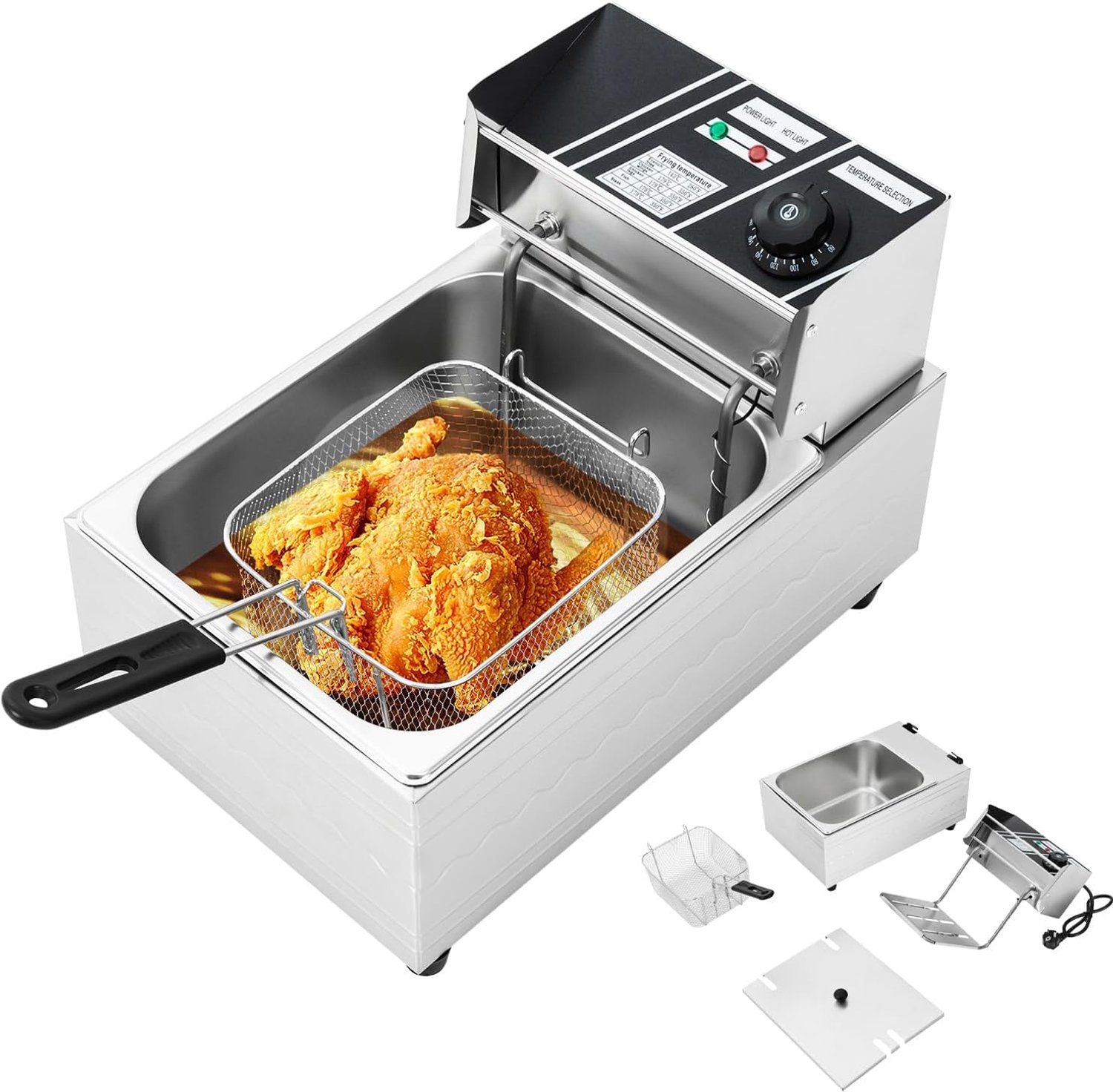 6 l roestvrij staal, 2500 W, professionele keuken, koude zones, friteuse, commerciële elektrische friteuse, 60-200 °C, vetchippan en mand, voor restaurants, snackbars, enz
