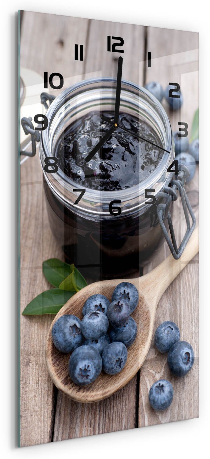Tulup Wandklok - Bosbessenjam Moderne Wandklok Glas - 30x60 cm - Blauw Wandklok Glas Decoratie - Zwarte handen - Rechthoekige Klok - Glazen Wandklok Design - Klok Glas Met Opdruk