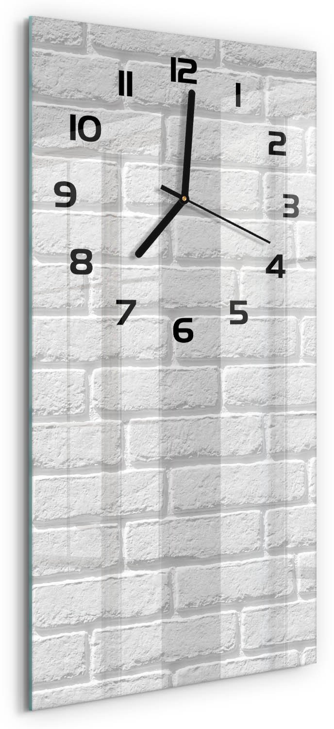 Tulup Wandklok - Bakstenen muur Klok Glas Met Opdruk - 30x60 cm - Wit Moderne Wandklok Glas - Zwarte handen - Rechthoekige Klok - Decoratieve Glazen Klok - Glazen Wandklok Design