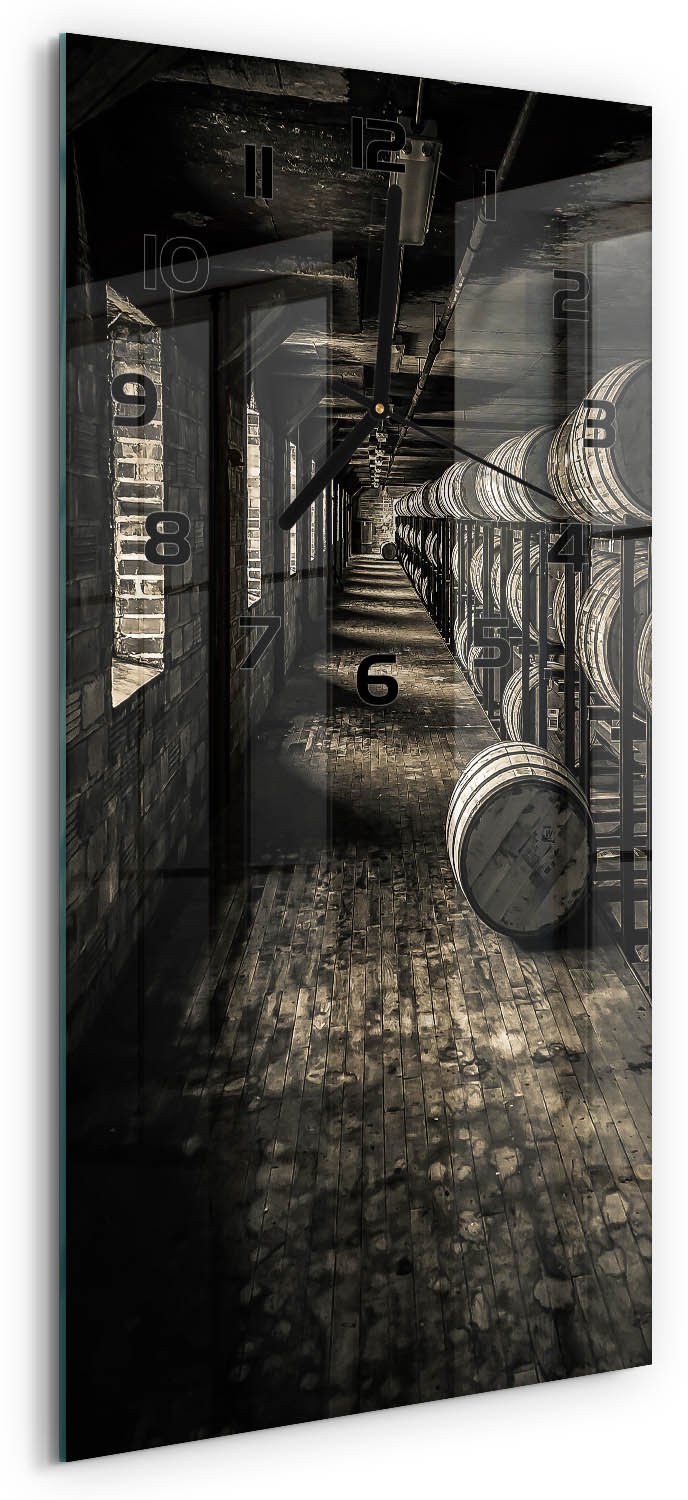 Tulup Wandklok - Bourbonvaten Klok Glas Met Opdruk - 30x60 cm - Zwart-wit Moderne Wandklok Glas - Zwarte handen - Rechthoekige Klok - Decoratieve Glazen Klok - Glazen Wandklok Design
