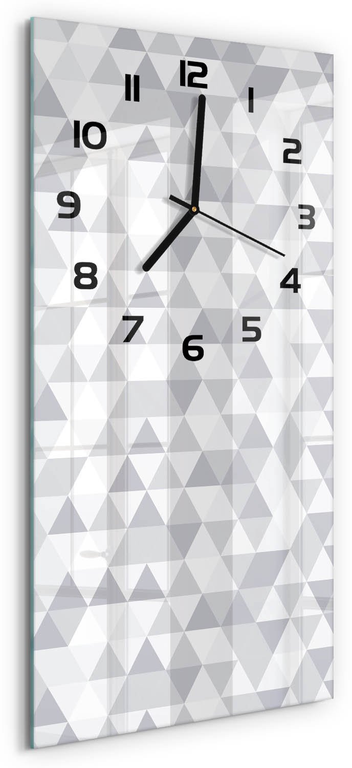 Tulup Wandklok - Grijze driehoeken Glazen Klok Met Print - 30x60 cm - Grijs Wandklok Glas Met Motief - Zwarte handen - Rechthoekige Klok - Wandklok Glas Decoratie - Gekleurde Glazen Klok