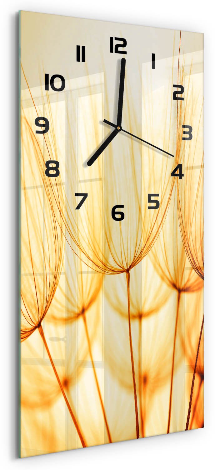 Tulup Wandklok - Paardenbloemzaden Glazen Klok Met Print - 30x60 cm - Geel Wandklok Glas Met Motief - Zwarte handen - Rechthoekige Klok - Wandklok Glas Decoratie - Gekleurde Glazen Klok