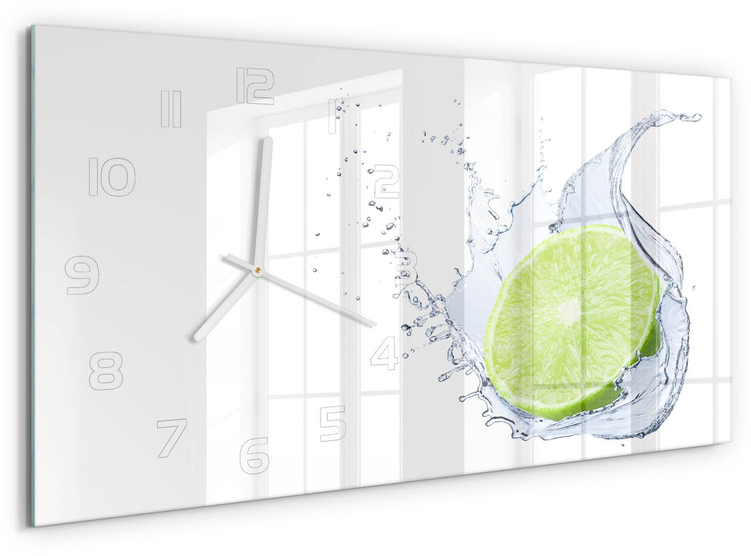 TULUP Wandklok - Calciumcarbonaat Klok Glas Met Opdruk - 60x30 cm - Groente Moderne Wandklok Glas - Witte handen - Rechthoekige Klok - Decoratieve Glazen Klok - Glazen Wandklok Design