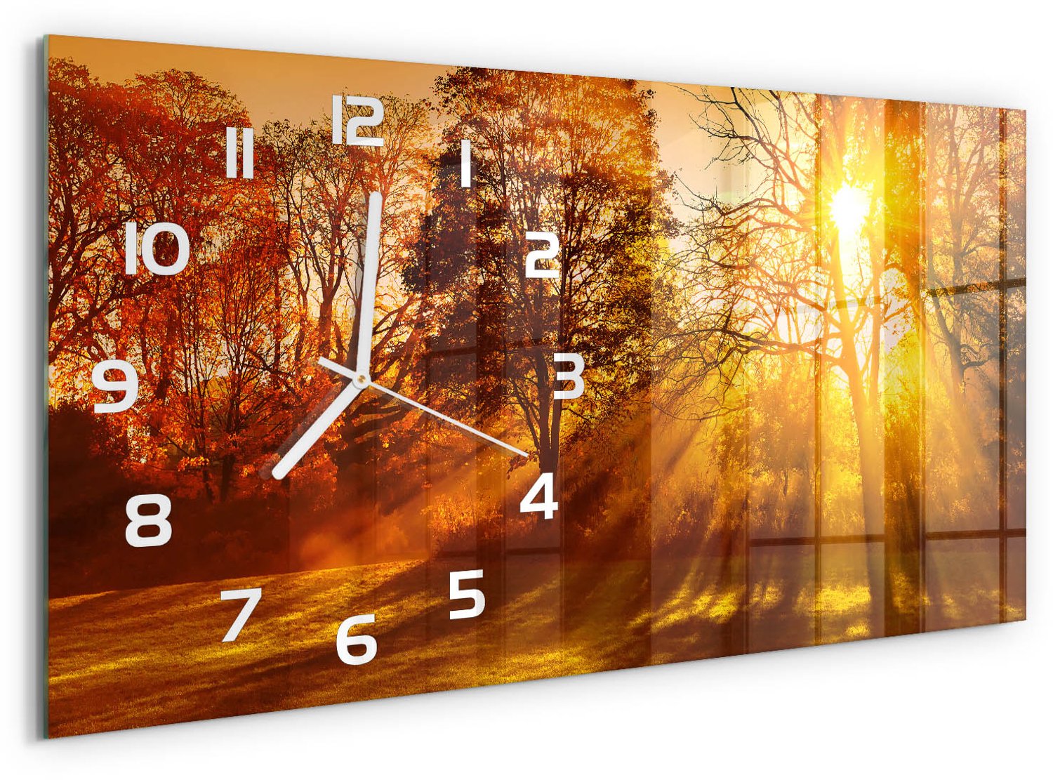 TULUP Wandklok - Zonsondergang Moderne Wandklok Glas - 60x30 cm - Oranje Wandklok Glas Decoratie - Witte handen - Rechthoekige Klok - Glazen Wandklok Design - Klok Glas Met Opdruk