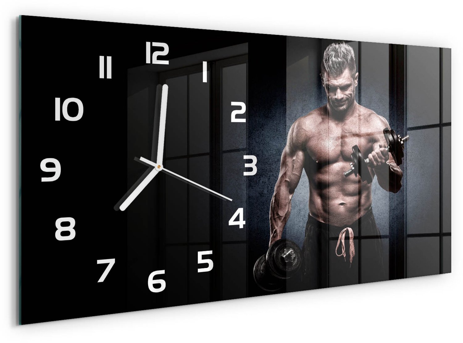 TULUP Wandklok - Spieropbouw Moderne Wandklok Glas - 60x30 cm - Zwart Wandklok Glas Decoratie - Witte handen - Rechthoekige Klok - Glazen Wandklok Design - Klok Glas Met Opdruk