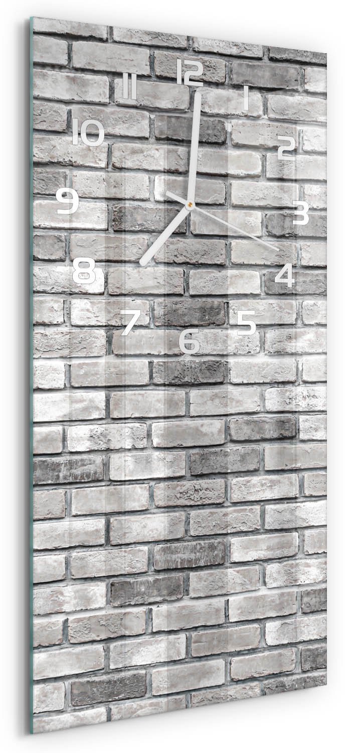 Tulup Wandklok - Bakstenen muur Decoratieve Glazen Klok - 30x60 cm - Grijs Glazen Wandklok Design - Witte handen - Rechthoekige Klok - Glazen Klok Met Print - Wandklok Glas Met Motief
