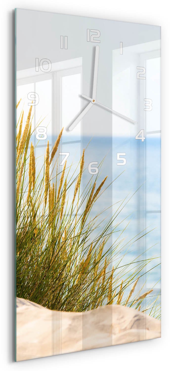 Tulup Wandklok - Kustduinen Gekleurde Glazen Klok - 30x60 cm - Groente Glazen Klok Met Print - Witte handen - Rechthoekige Klok - Moderne Wandklok Glas - Wandklok Glas Decoratie