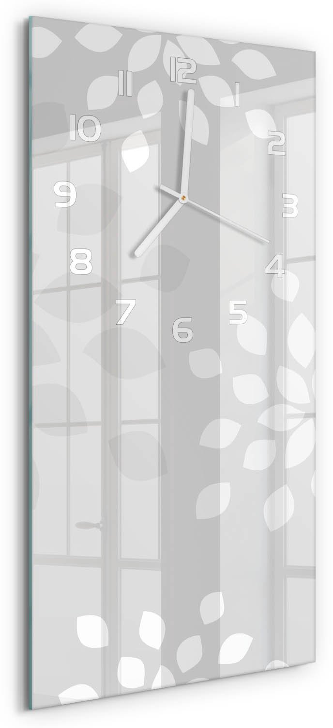 Tulup Wandklok - Bloemenpatroon Wandklok Glas Decoratie - 30x60 cm - Grijs Gekleurde Glazen Klok - Witte handen - Rechthoekige Klok - Klok Glas Met Opdruk - Moderne Wandklok Glas