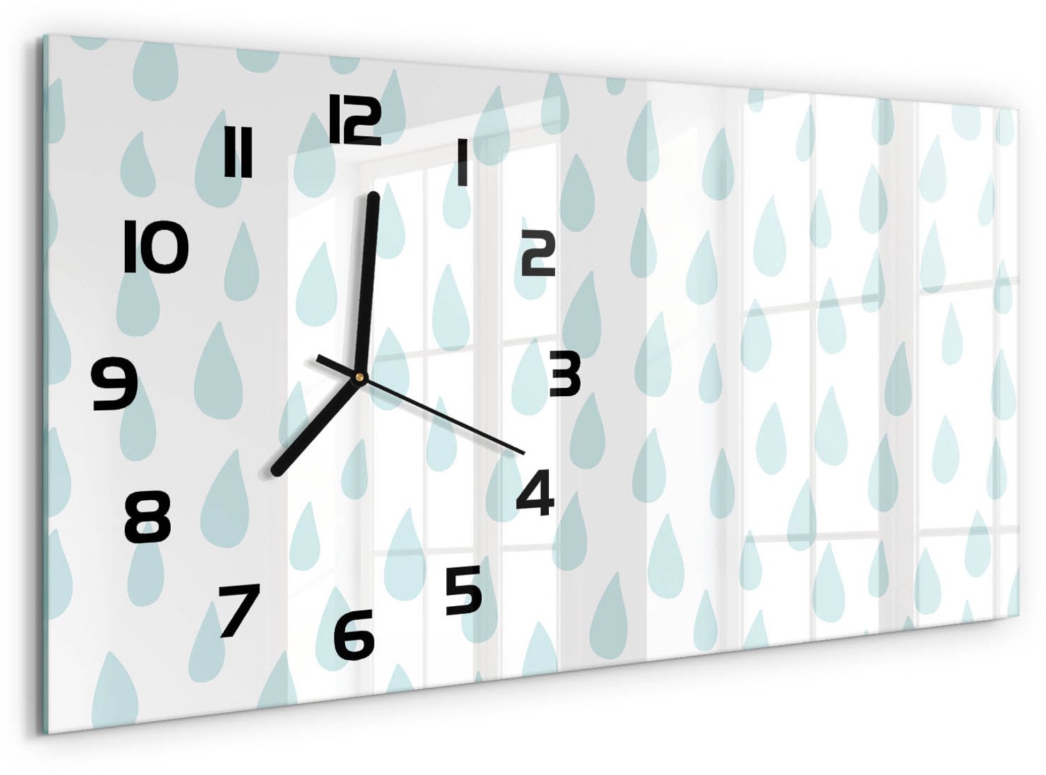 TULUP Wandklok - Druppel Glazen Klok Met Print - 60x30 cm - Blauw Wandklok Glas Met Motief - Zwarte handen - Rechthoekige Klok - Wandklok Glas Decoratie - Gekleurde Glazen Klok
