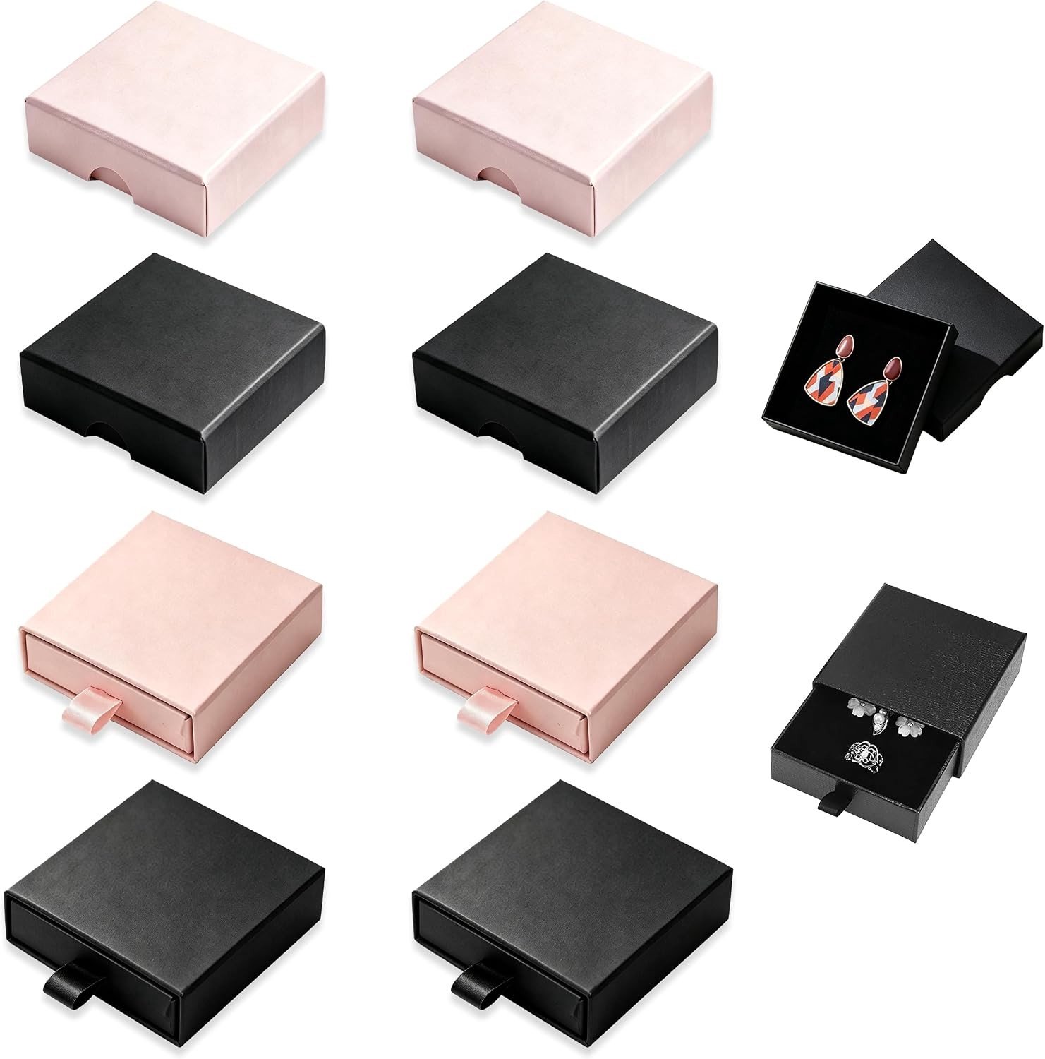 Sieradengeschenkdoos - Zwart en Roze - 8 x 8 cm - Papieren Kleine Geschenkdoos voor Sieraden