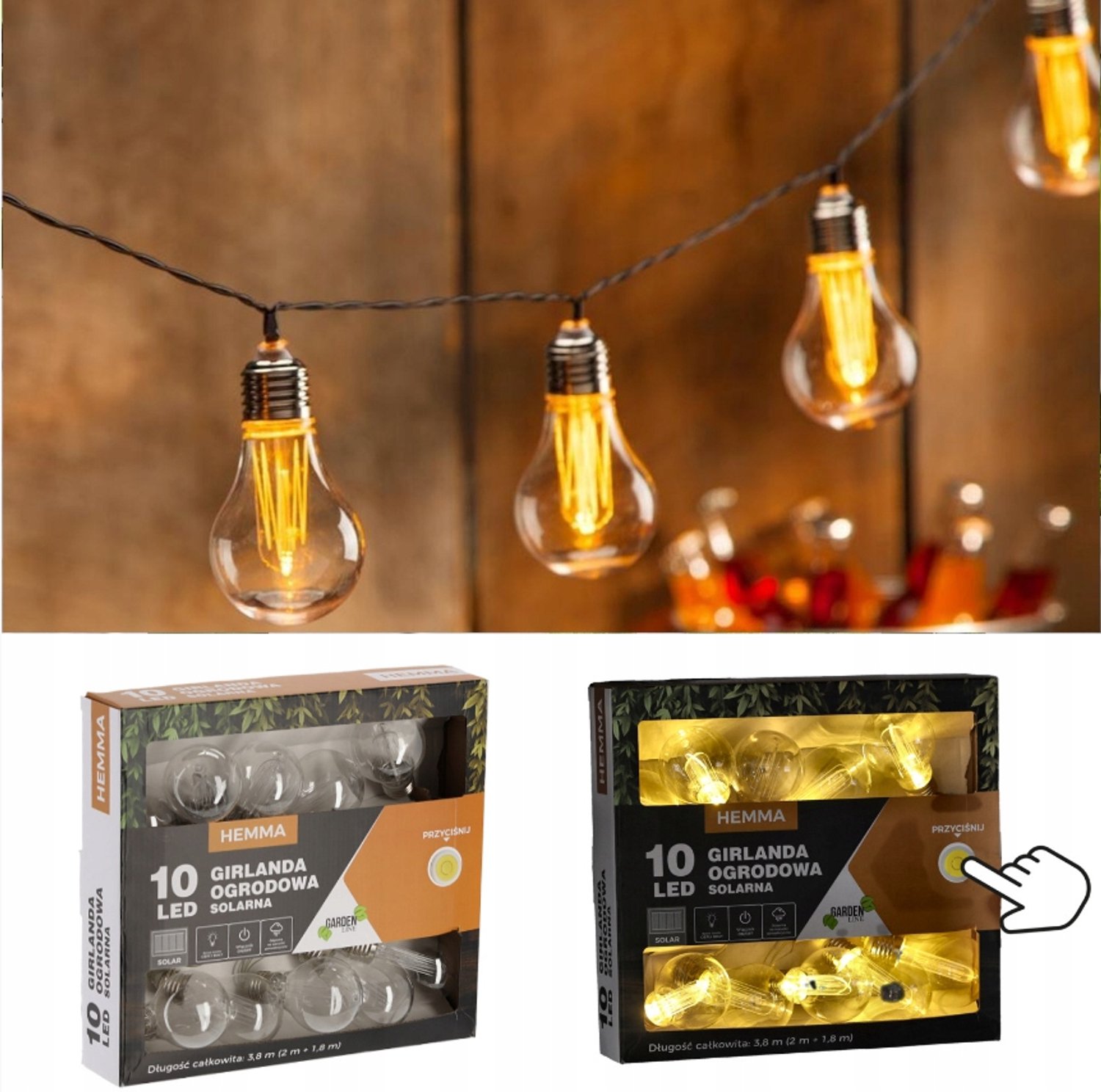 Zonne-energie Tuinslinger 3,8m met 10 LED Lampjes, Warm Wit