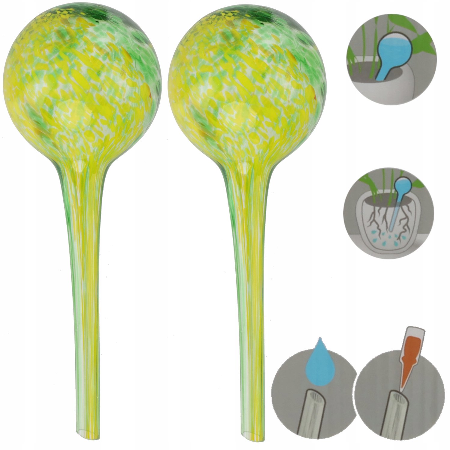 Set van 2 Glazen Planten Watergevers - Groen/Geel