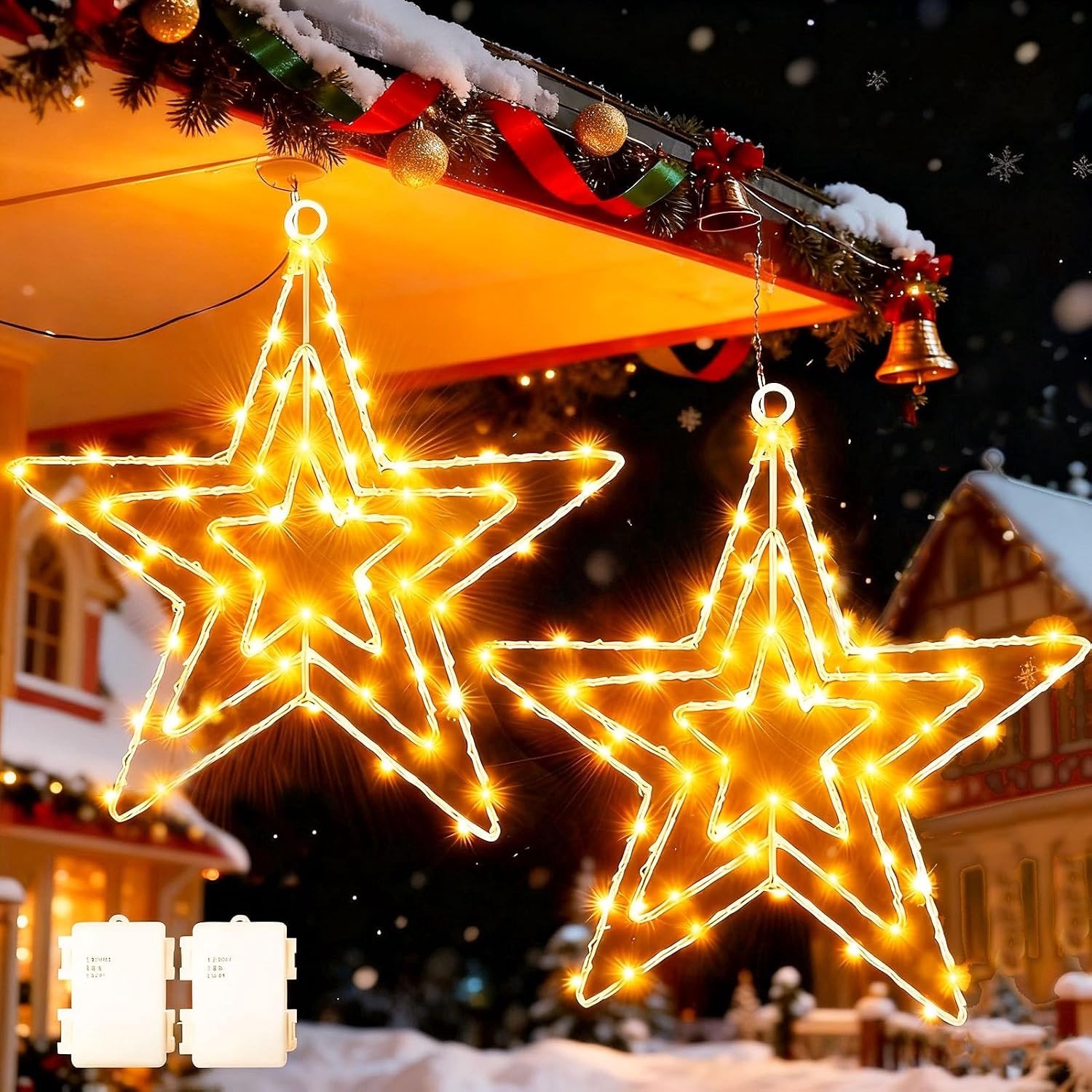 Kerstdecoratie met 75 LED Lichten op Batterij, Waterdichte Sterverlichting voor Binnen en Buiten, Perfect voor Balkon en Boom