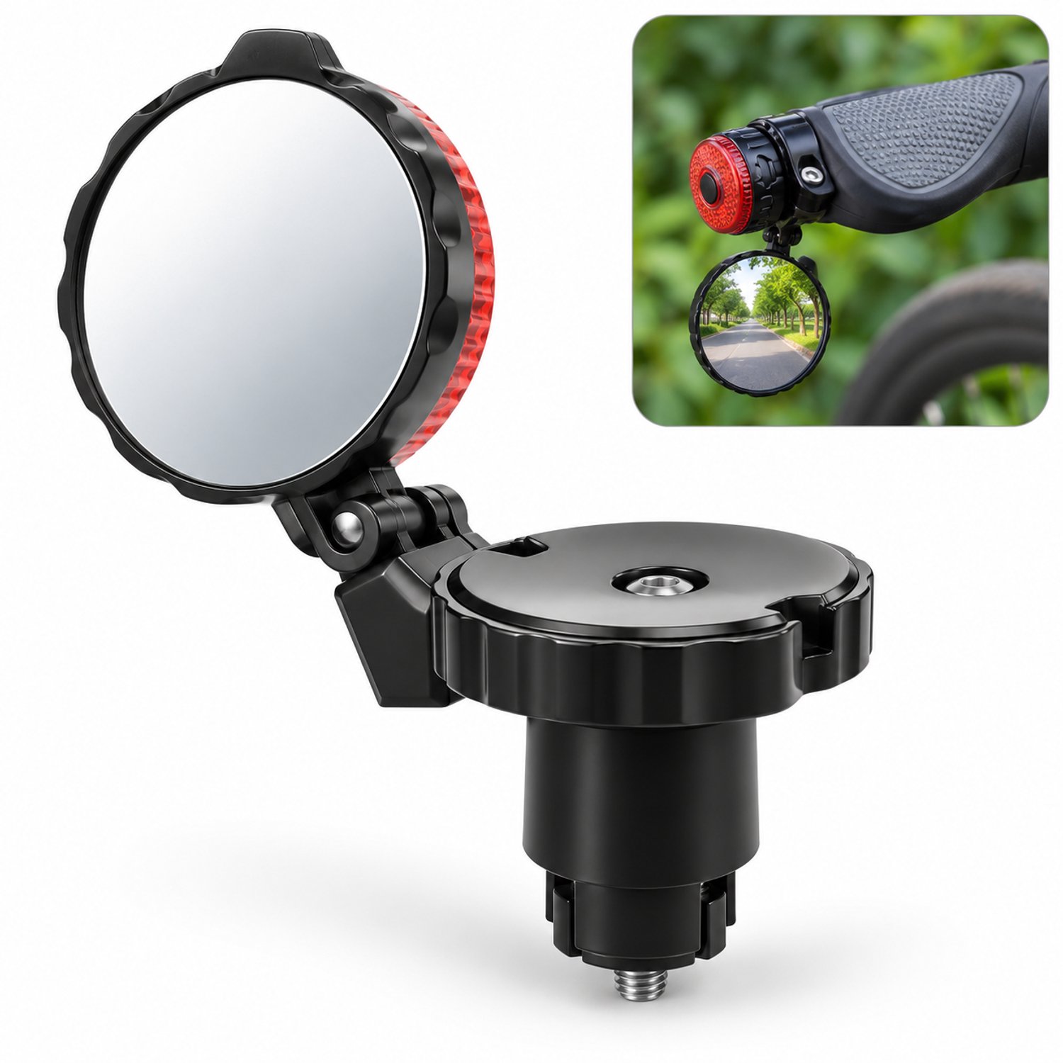 Fietsspiegel Stuur – Compact – 360° Verstelbare Bar-End Achteruitkijkspiegel met Convexe Spiegel en Reflector – Fiets Spiegel voor Racefiets, Mountainbike – Veilig Fietsen – Stuurspiegel