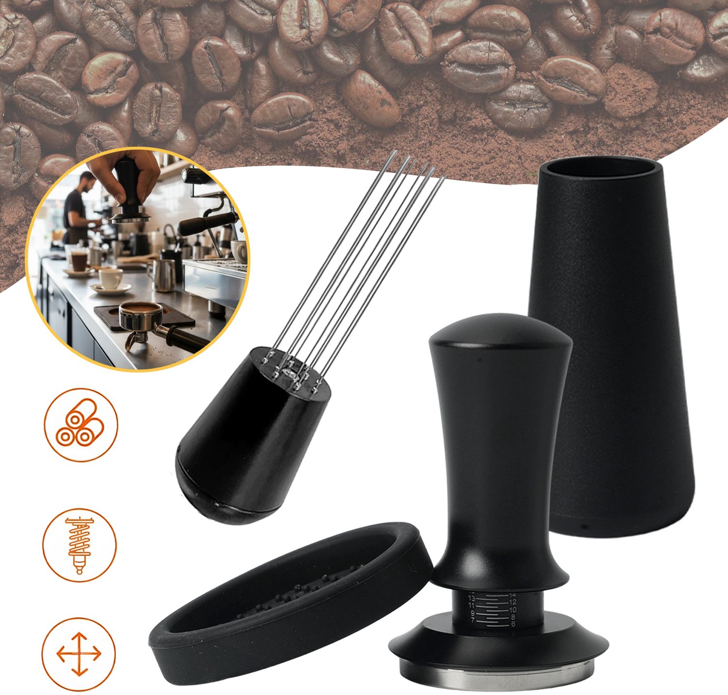 Koffie-Espressotamper - 51mm Koffietamper-Set - Espresso-Accessoiresset - Inclusief WDT-Gereedschap En Siliconen Aanstampmat