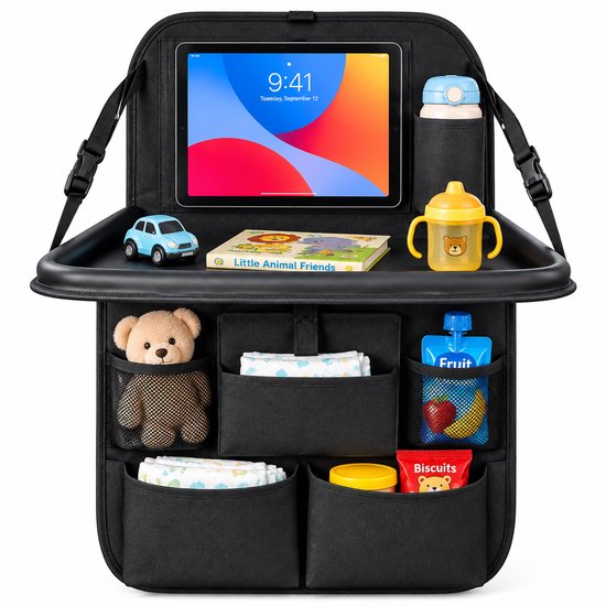 Achterbank Organizer Auto - Autostoel Organizer met Tablethouder - 7 Opbergvakken - Verstelbare Banden - 42 x 64 cm - Zwart