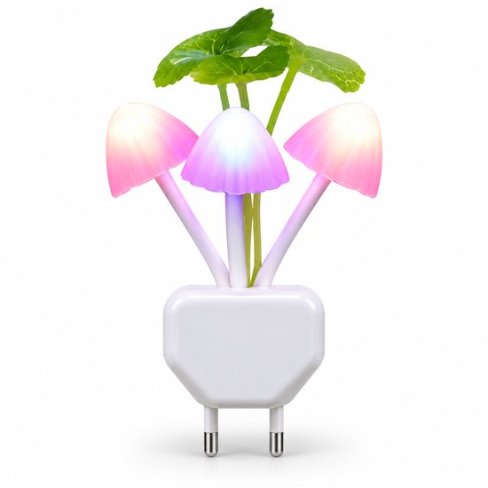 2-Pack LED Nachtlamp met Lichtsensor – 7 Kleuren – Decoratieve Paddenstoel/Bloemen Lamp – EU Stekker – Automatisch Aan/Uit — afbeelding 4