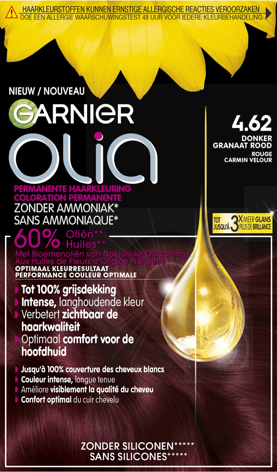 Garnier Olia Donker Granaatrood 4.62 - Permanente Haarkleuring Zonder Ammoniak - Tot 100% grijsdekking - Haarverf