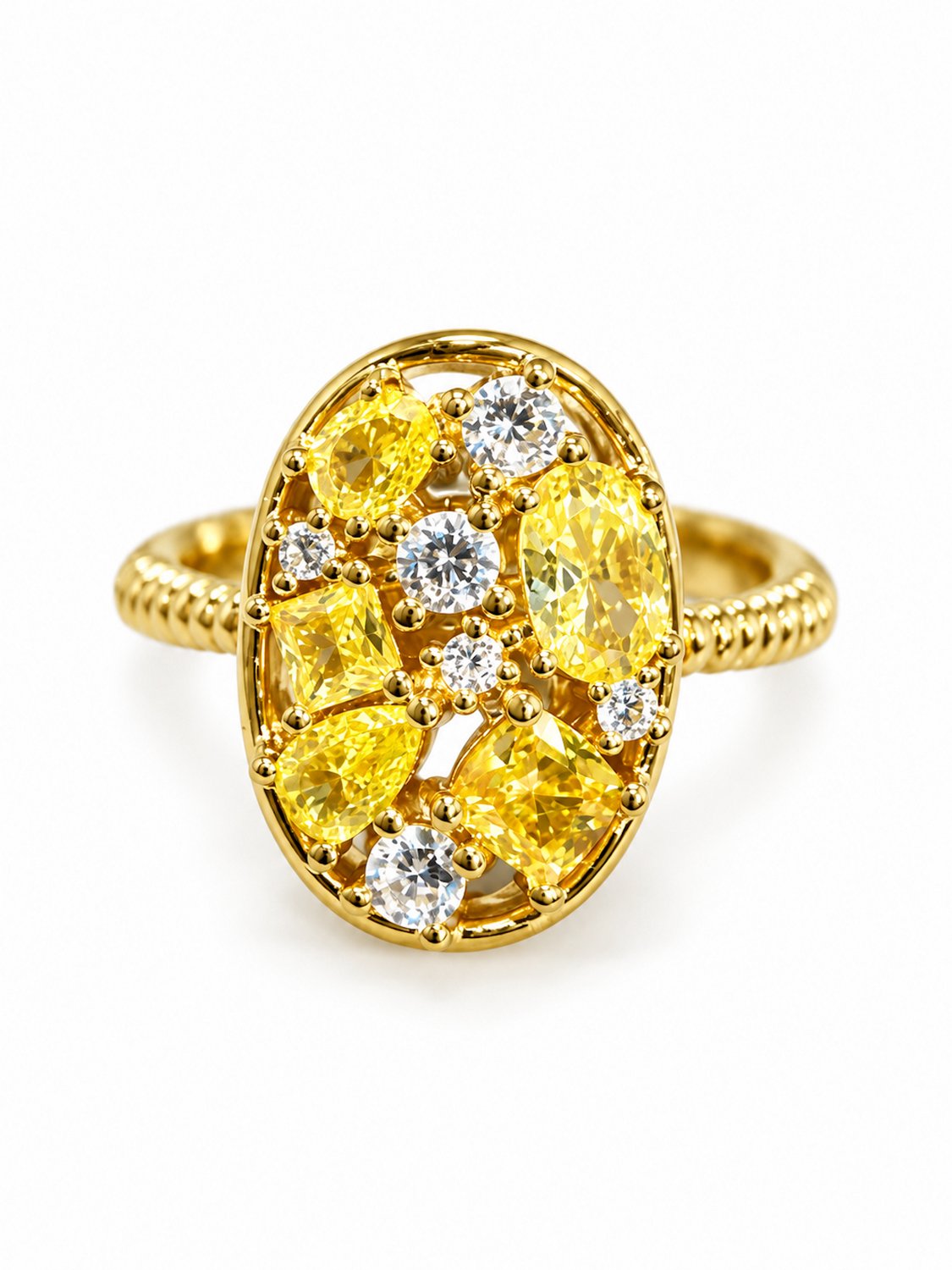 Gouden Bloesem Ring – Gele Zirkonia – Verstelbaar – Feestelijk Cadeau