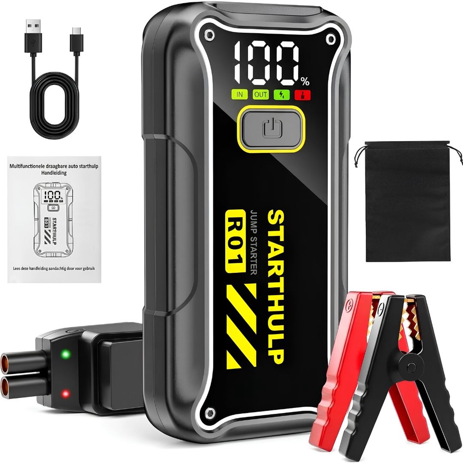 KLS® Jumpstarter - Jumpstarter voor Auto - Startbooster - Zwart - ‎ 3cm x 9cm x 18cm