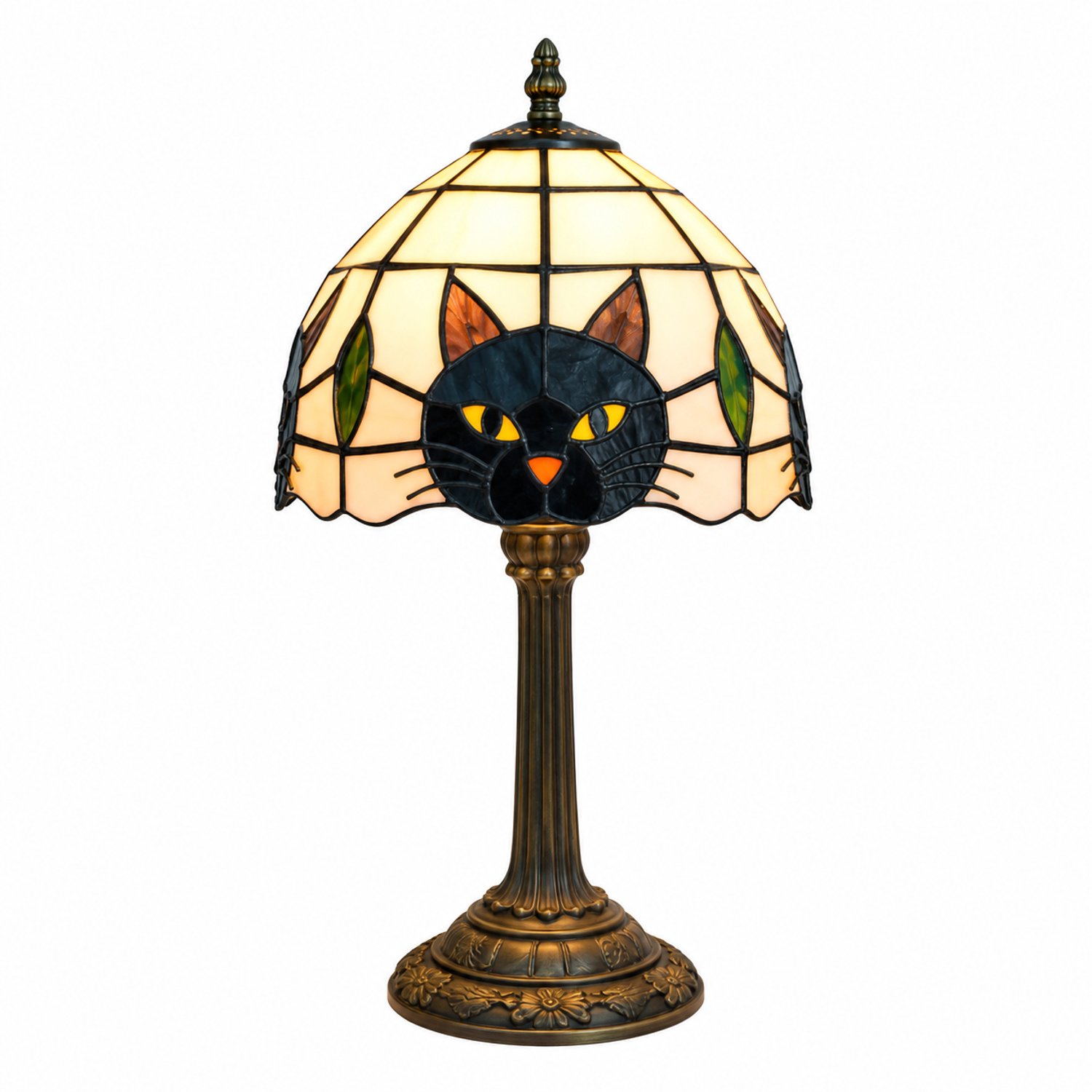 Lamor Katten Tafellamp - Tafellampen - Lampen - Kat - Halloween Lamp - Lampenkap - Verlichting - Glas in lood - 36,5 x 20 x 11,5cm