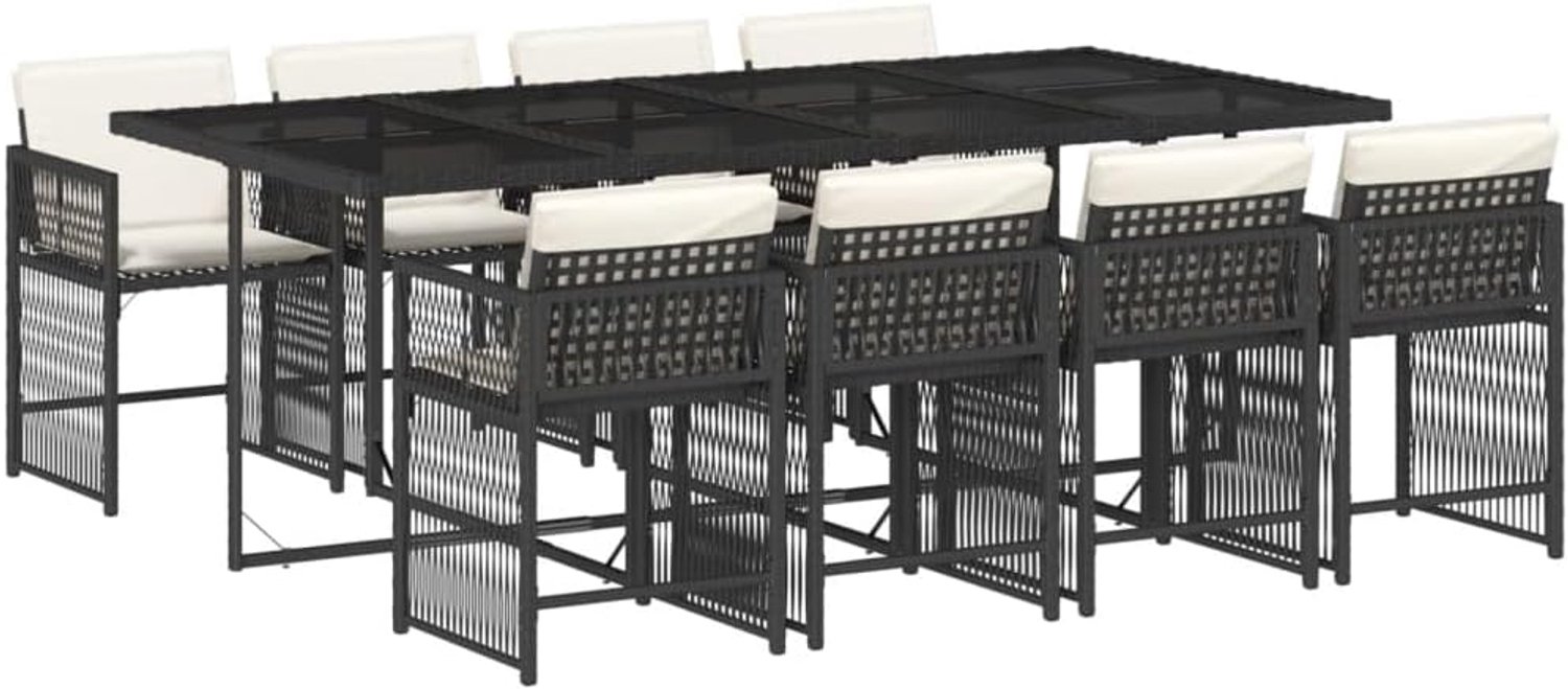 Eetkamerset van PE-rotan, Tuintafel met Stoelen en Kussens, Ruimtebesparende Zitset voor Terras, Balkon, Buitenwoonkamer, Eetkamer (Zwart en crème #01)
