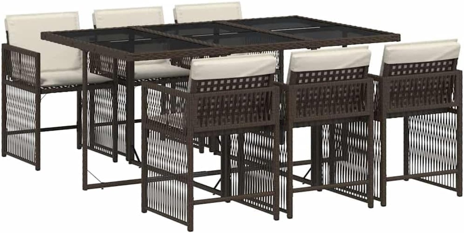 Eetkamerset van PE-rotan, Tuintafel met Stoelen en Kussens, Ruimtebesparende Zitset voor Terras, Balkon, Buitenwoonkamer, Eetkamer (Bruin #33)