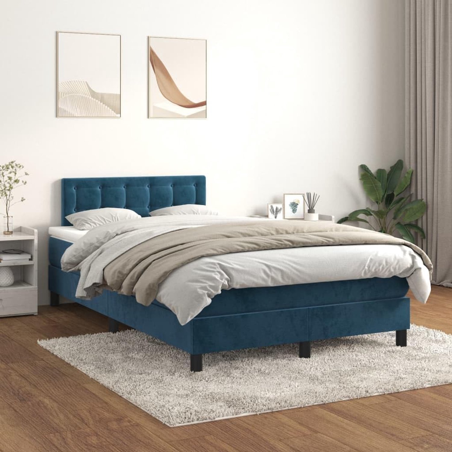 Familiebed, palletbed, boxspringbed met matras, donkerblauw, 120x200 cm, fluweel