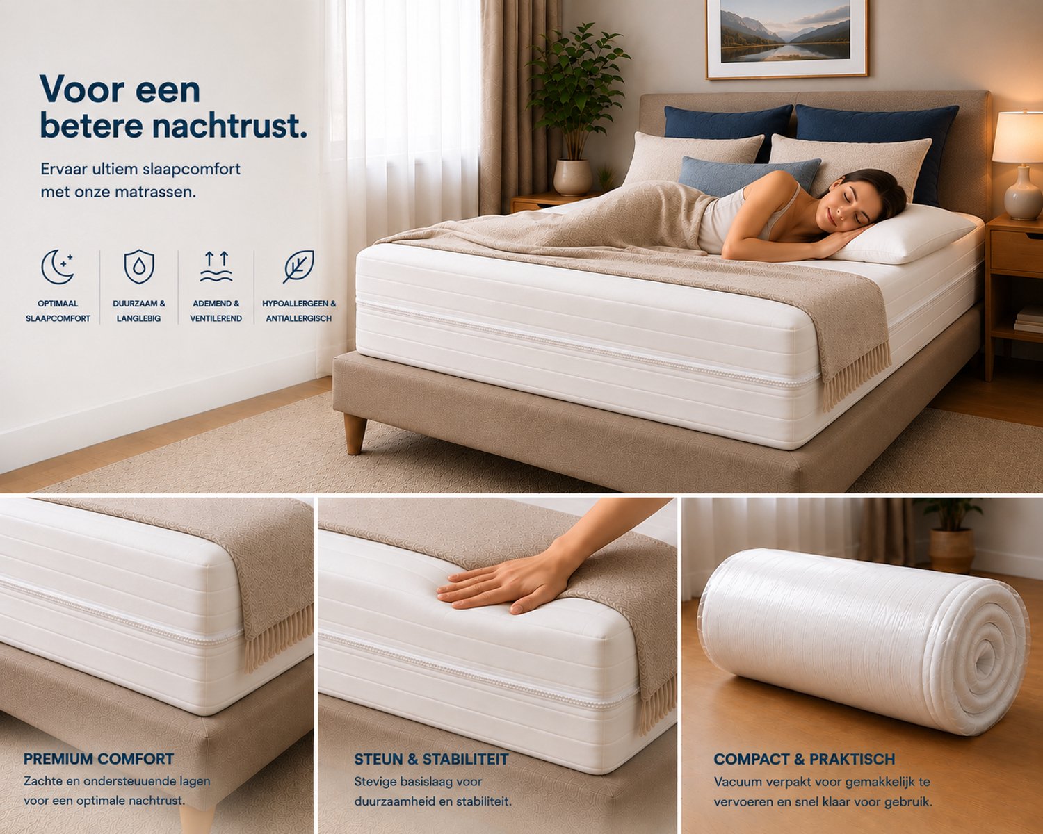 FITBERTH 160x200x14 Matras - Zacht - HR28 - Premium - Orthopedisch Verantwoord - Ventilerend - Ergonomische Ondersteuning - Afritsbaar - Wasbaar wit