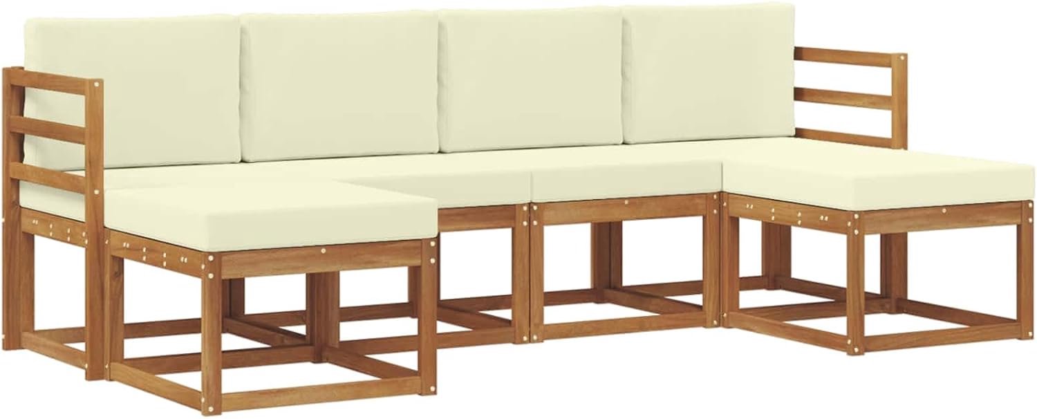 Bankset 6-delig, outdoor sofa set 6 stuks in naturel en crème, moderne tuinmeubelset met elegant rechthoekig design en onderhoudsvriendelijk oppervlak