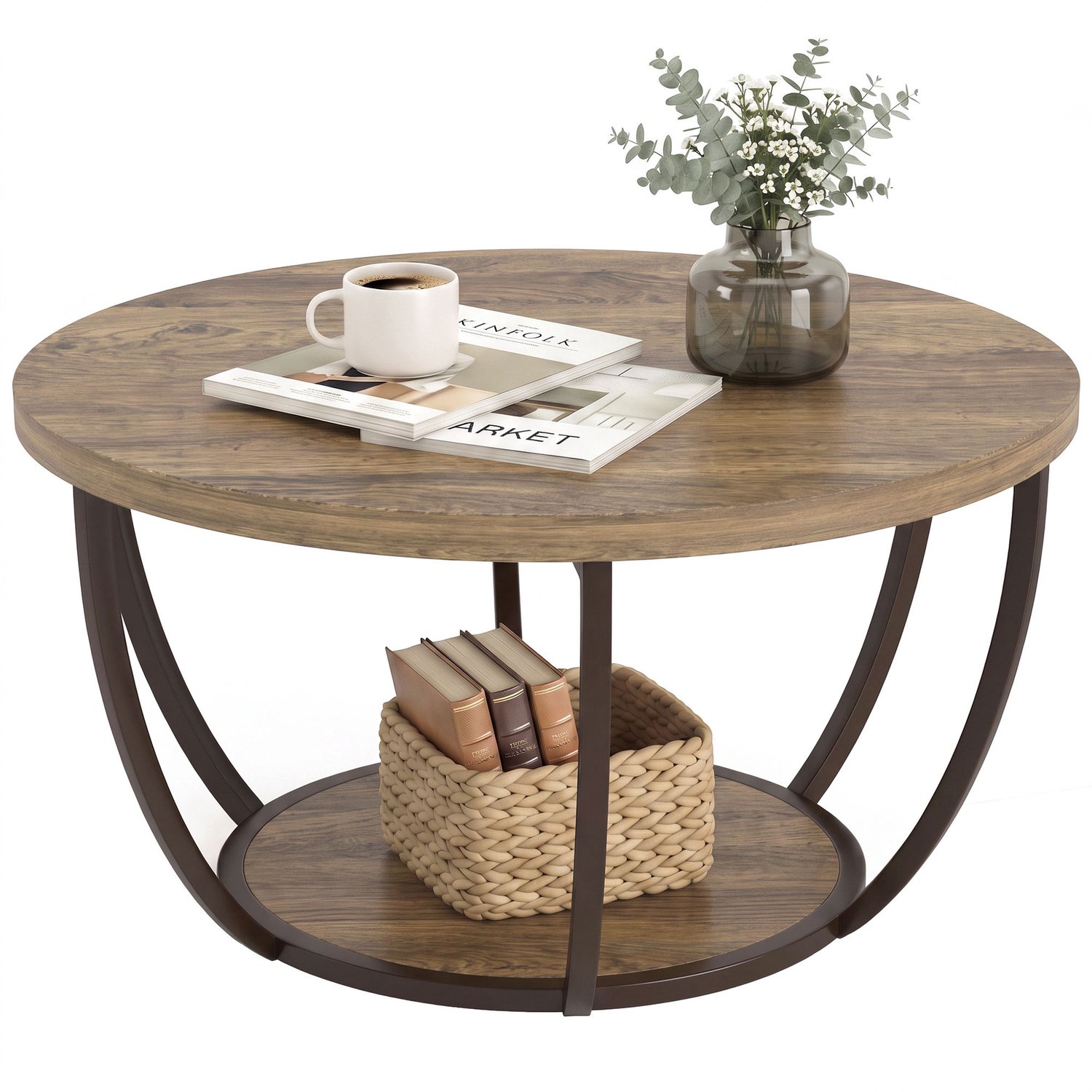 Homcom Coffee Table-Spanplatte, Metall-80 x 80 x 43,8 cm-Braun Bruin