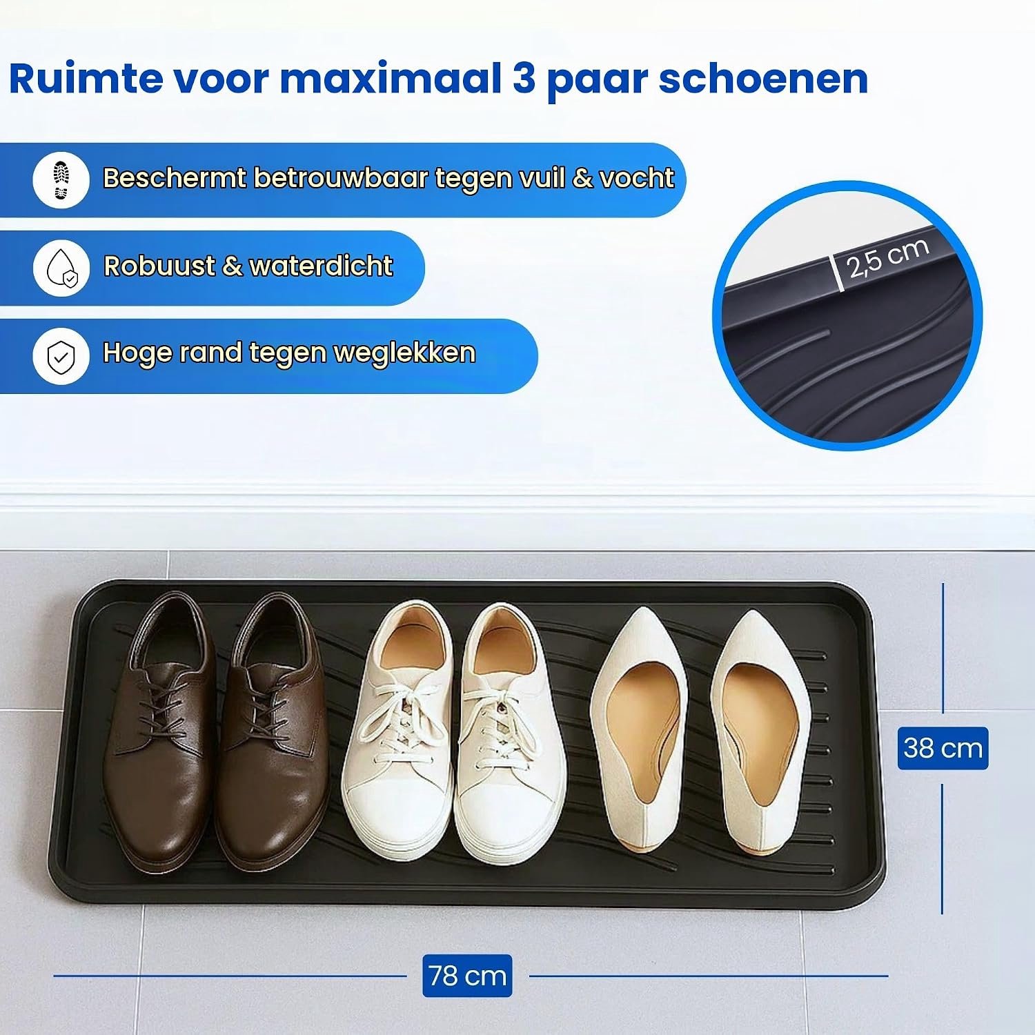 Famanu - Schoenafdruipbak - Houdt je vloer droog en schoon - Waterdicht kunststof - Zwart 1 stuk