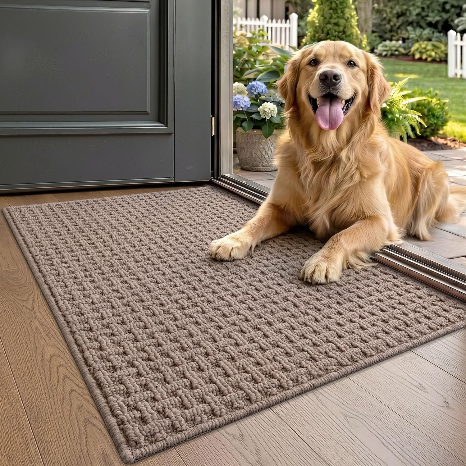 Famanu - Wasbare Voetmat 60x90 cm - Houdt je vloer schoon - Snel absorberend polyester - Beige 1 stuk