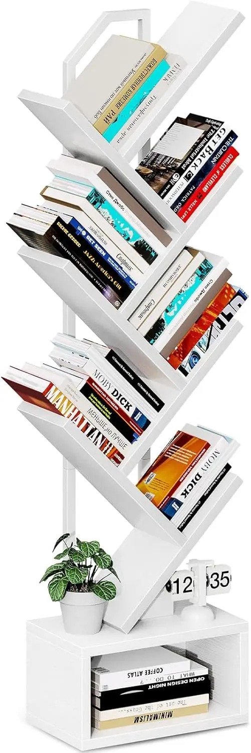 Vurnomi Boekenkast - Boekenrek - Opbergkast - Open kast - Decoratie rek - Boekenboom - Boomvormig - 6 Niveaus - Hout - Wit