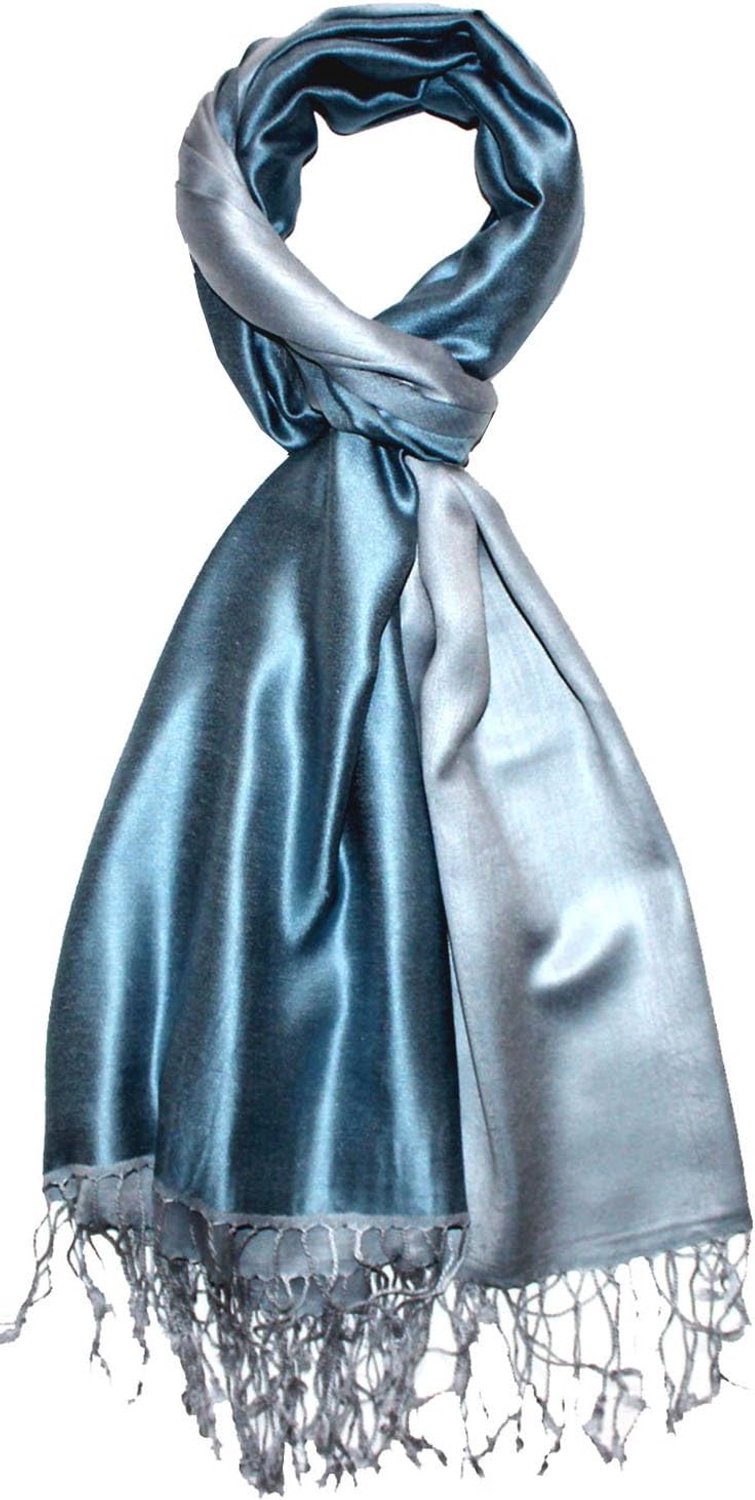 Luxe Heren Sjaal Zijde Viscose Dubbelzijdig 70x190cm Staalblauw