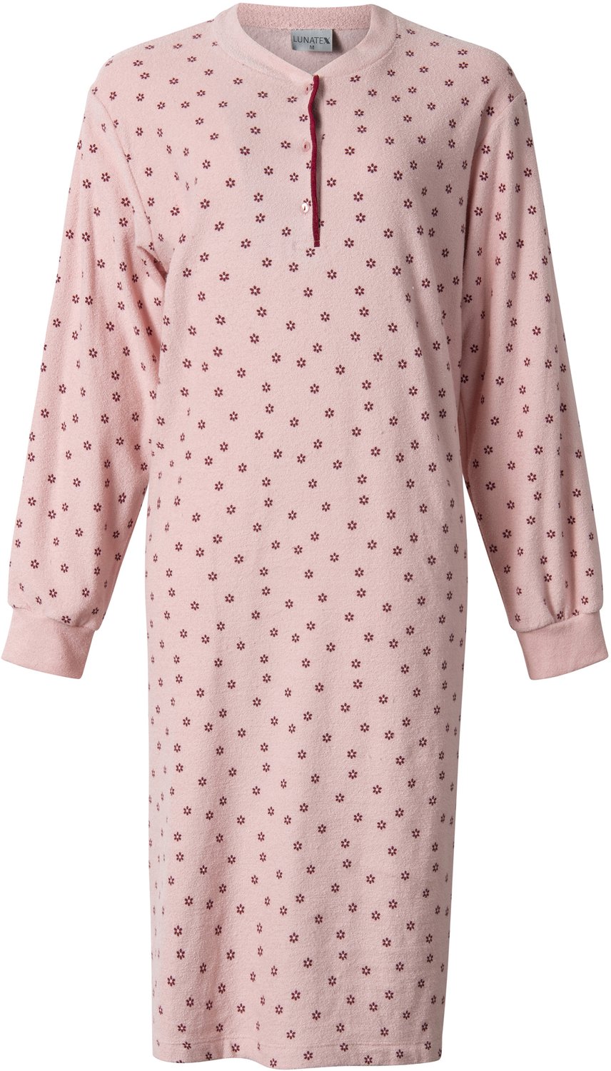 Lunatex warm dames nachthemd 224200 - extra aangeruwd badstof - roze